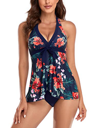 FLYILY Traje de baño de Dos Piezas para Mujer Acolchado Bandeau Swimsuit Tankini(2-OrangeFlower,L) en oferta