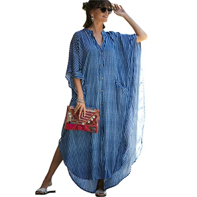 Snyemio Kaftan Vestido Largo de Playa Mujer Maxi Pareo Floral Verano Túnica Boho Talla Grande Kimono, Color 23, Talla única