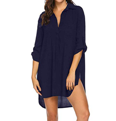 Cuello en V Pareos Playa Vestido de Playa Camisero de Manga Corta Mujer Camisa Suelta Vestido Pareo Playa Ropa de Baño Playa Bikini Cover up características