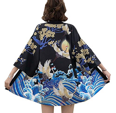 Mujeres Retro Kimono Cárdigan Tops Verano Playa Impreso Yukata Haori Bata de Baño