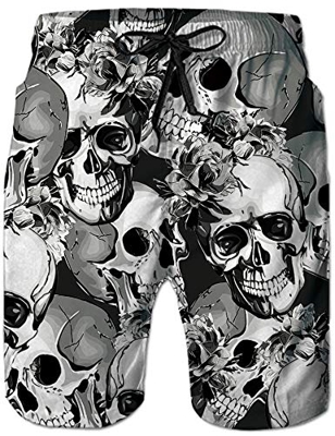 Loveternal Bañador Hombre Cráneo 3D Estampado Secado Rápido Pantalones Cortos Deportivos Verano Hawaiano Bañador Hombre Playa S