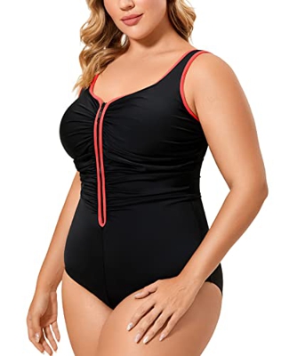 DELIMIRA - Bañador Cremallera Frontal Traje de Baño de Una Pieza para Mujer Multicolor 36 52