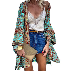 NA - Chal suelto para mujer, kimono con estampado floral, ropa de playa, estilo bohemio, blusa informal de verano, traje de baño precio