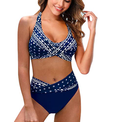 riou Traje De Baño Bikini para Mujeres Estampado Floral Cintura Alta Ropa de Playa de Dos Piezas Busto Ajustable Bañador de Baño Tops y Braguitas Biki en oferta