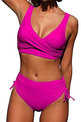 Joligiao Conjunto de Bikini de Color Sólido para Mujer Top de Bikini Entrecruzado Traje de Baño de Dos Piezas Traje de Baño de Cintura Baja Cordón Aju