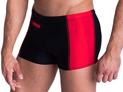 Aquarti Bañador de Hombre Tipo Boxer con Bolsillo, Negro/Rojo, 5XL