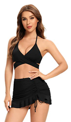 SHEKINI Mujer Trajes de Baño Dos Piezas Acolchado Sexy Halter Ajustable Bikini Top Traje de Bikini Elegante Volante Fruncido Ruché Falda de Natación(S en oferta