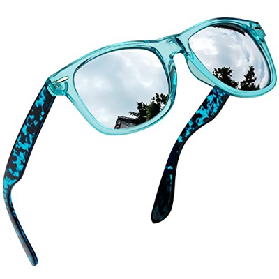 Joopin Gafas de Sol Polarizadas para Hombre y Mujer Protección UV400 Estilo Clásico Cuadrado Marco Azul Lente Espejada Plata Trendy Sunglasses Women M