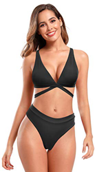 SHEKINI Mujer Traje de Baño Cuello en v Halter Bikini Top Bañador de Dos Piezas Ajustable Cruzar Tie up Bikini Triángulo Corte Alto Parte Inferior del características