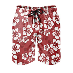 Bañador para hombre, diseño hawaiano, hibisco, flores rojas, surf, clásico, estampado de malla, forro de malla, pantalones cortos de natación, pantalo en oferta