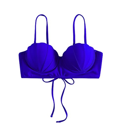 QQYG Traje de baño de bikini con sujetador de concha de sirena para mujer, traje de baño (color: azul, tamaño: L)