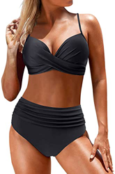 Yutdeng Bikinis Mujer Braga Alta Push Up Bikini Brasileño Traje de Baño Mujer Talla Grande Bañadores Mujer Natacion, Negro, S en oferta