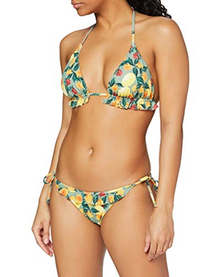 Iris & Lilly Conjunto de Bikini Mujer, Verde, Estampado De Limones, 38