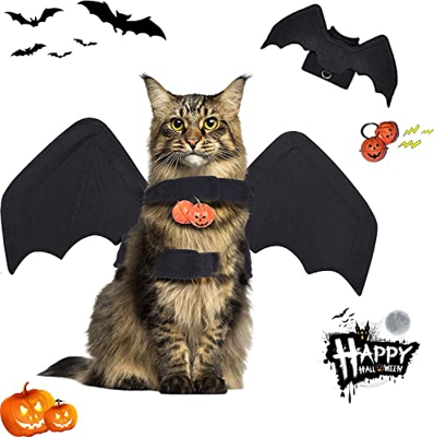Alas de murciélago de Mascotas,Pet Halloween Bat Wings Disfraz,Disfraz de murciélago para Gatos con Campanas de Calabaza,Decoración de Fiesta de murci