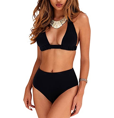 CMTOP Trajes de Baño Bikini Las Mujeres de Dos Piezas Bathing Suit Bikinis Mujer Conjunto de Cuello Halter Estampado Floral de Cintura Alta para el Ve