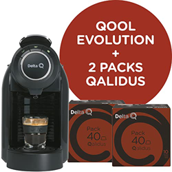 Delta Q Cafetera de Cápsulas Qool Evolution Negra 19 Bares de Presión Capacidad 1L + 2 packs de 40 Cápsulas de Café Qalidus Intensidad 10 en oferta