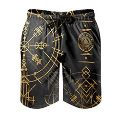 kikomia Pantalones cortos de playa con runas escandinavas, estampado vikingo, cómodo traje de baño con bolsillos y forro de malla en oferta