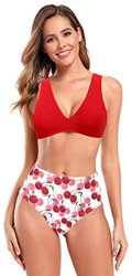 SHEKINI Conjunto De Bikini De Dos Piezas para Mujer Tops con Cuello En V Profundo Cintura Alta Bikini con Flores Parte Inferior Acolchada Bikini De Pl características