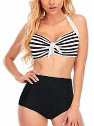 Sixyotie Conjunto de bikini a rayas para mujer, traje de baño de dos piezas traje de baño, Rayas negras, XL características