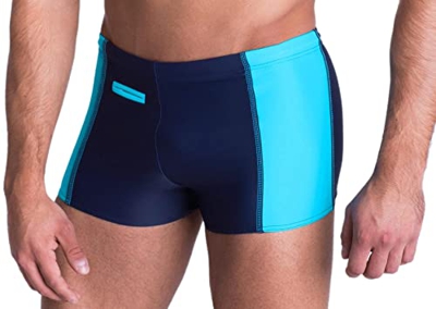 Aquarti Bañador de Hombre Tipo Boxer con Bolsillo, Azul Oscuro/Azul, M