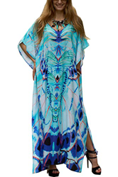 YouKD Vestido largo bohemio de verano para mujer con patrón étnico largo de kaftan étnico para playa Bikini Cover Ups Sunblock, A azul claro, Talla ún en oferta