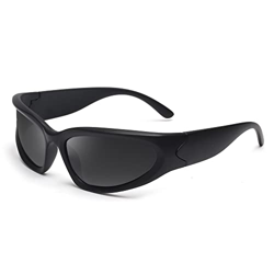 JM Gafas de sol Envolventes a la Moda para Hombres y Mujeres, Y2K Tonos Ovalados Deportivos Futuristas a la Moda Negro / Gris en oferta