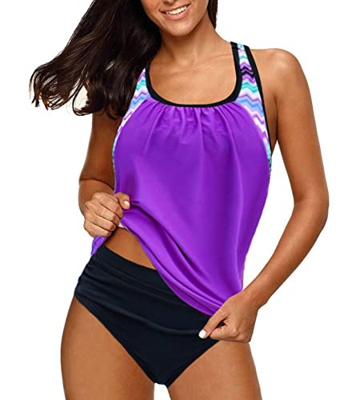 BLENCOT Tankinis para Mujer Baño Tankini Bañador Sólido con Calzoncillos B-6 M