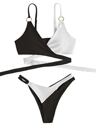 Laura Lily - Bikini Bañador para Mujer de Bicolor Liso. Conjunto de 2 Piezas Top y Braguita para la Playa Este Verano. Negro M en oferta