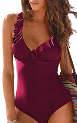 CheChury Mujeres Volante Traje de Baño de Una Pieza Push Up Cuello en V Profundo de Control de Barriga Ropa de Baño Playa Retro Sin Respaldo Monokini  en oferta