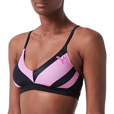 PUMA Swimwear Heritage Stripe Top Parte Superior de Bikini, Rosa Combo, XS para Mujer