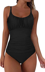 NLAND Traje de Baño de una Pieza para Mujer Correas Espaguetis Mujer Pliegues Bañador Bikini Retro(Negro,XL) en oferta