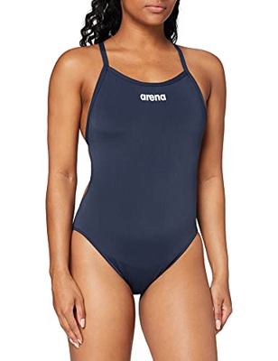 ARENA Solid Lightech High Bañador una Pieza, Mujer, Navy-White, 32