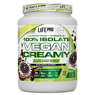 Life Pro Isolate Vegan Creamy 1kg | Aislado de proteina de Soja | 100% vegano (Black Cookies and Cream)