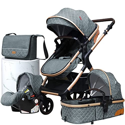 Silla de paseo, cochecito 4 en 1 con bolsa para mamá, material de lujo de alta vista/conjunto de silla de paseo (X1 grey)