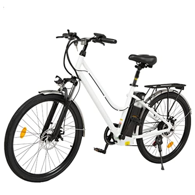 Wonzone ddzxc Bicicletas eléctricas Bicicleta eléctrica Batería asistida Freno de disco delantero y trasero Bicicleta de cercanía (color: blanco)