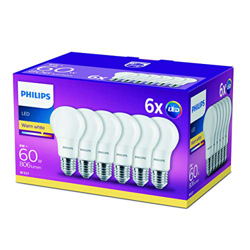 Philips - Pack de 6 Bombillas LED Esférica Casquillo E27, 8 W, Equivalente a 60 W, Luz Blanca Cálida, 806 Lúmenes características