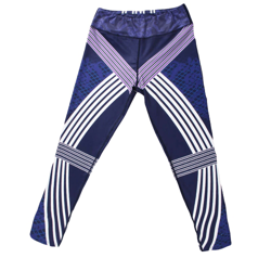 Sexy mujeres raya impresión deportes polainas Yoga pantalones entrenamiento Running flaco Slim Fitness medias púrpura características