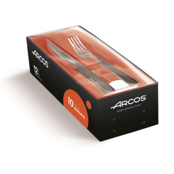 Juego de Cuchillo y Tenedor Chuletero  Arcos de Mesa 378100 monoblock de una pieza de acero inoxidable, hoja de 11 cm en caja de regalo 12 piezas características