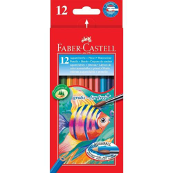 Faber-Castell 114413 - Estuche de cartón con 12 ecolápices acuarelables de colores y pincel en oferta