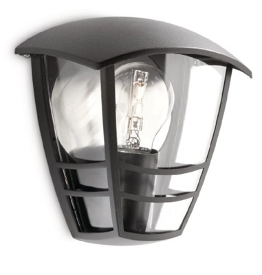 Philips myGarden Creek Outdoor Garden Lantern Wall Light Black - E27 Bulb 60w