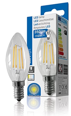 Shada Bombilla de filamento LED, 3 W de POTENCIA , forma C35, base E14, clase A++