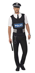 Smiffy's Smiffys-38833L Kit instantáneo de policía, con Chaleco, Camisa postiza, Sombrero y Esposas, Color Negro, L - Tamaño 42"-44" 38833L en oferta