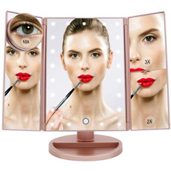 Espejo de Maquillaje Boston Tech BE-104 -  Luz Ajustable Plegable, rotación 180º de Sobremesa, con Carga USB o Pilas. Color Oro Rosa en oferta