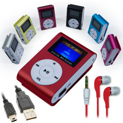 Mini reproductor MP3 Rojo con FM + Auriculares + Cable Mini USB en oferta
