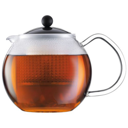 BODUM Assam Teapot Teapress 8 Cups | Glass With Handle & Plunger 1.0 Litre Black en oferta