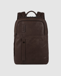 Piquadro - Mochila Grande De Hombre De Piel Marrón Oscuro Con Cremallera en oferta