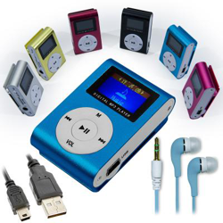 Mini reproductor MP3 Azul con FM + Auriculares + Cable Mini USB precio