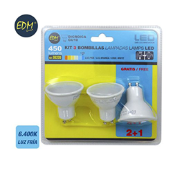 Kit 3 bombillas LED gu10 5w 6.400k luz fria apertura 120  EDM características