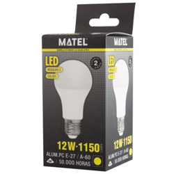 Bombilla LED estandar regulable E27 12w. calida características