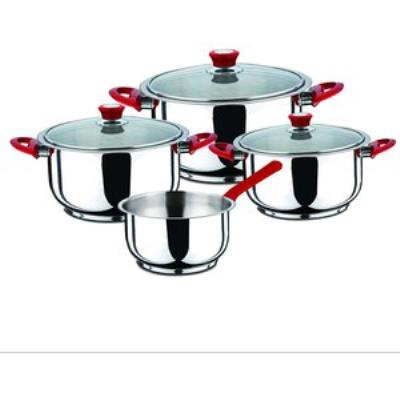 Bateria Cocina 7 Piezas Acero Inox Roja Zurich